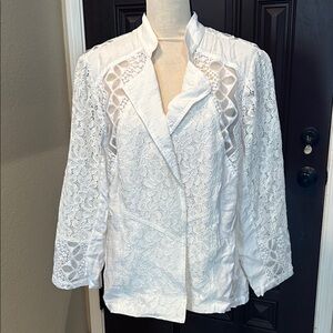 Chico's White Lace and Sheer Blazer Jacket